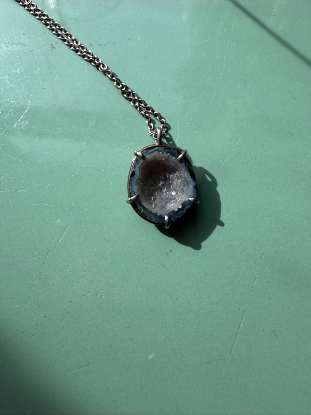 Sterling Druzy Geode Pendant Necklace with 18” chain